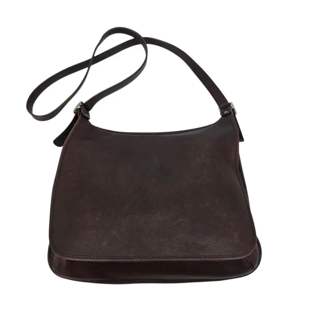 Vintage 2002 Coach Dark Brown Leather 9134 Hippie Flap Crossbody Shoulder Bag